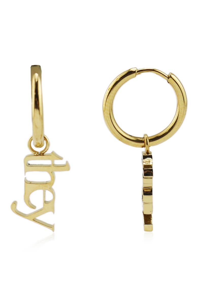Gender Inclusive They Huggie Hoop Earrings, Main, color, GOLD