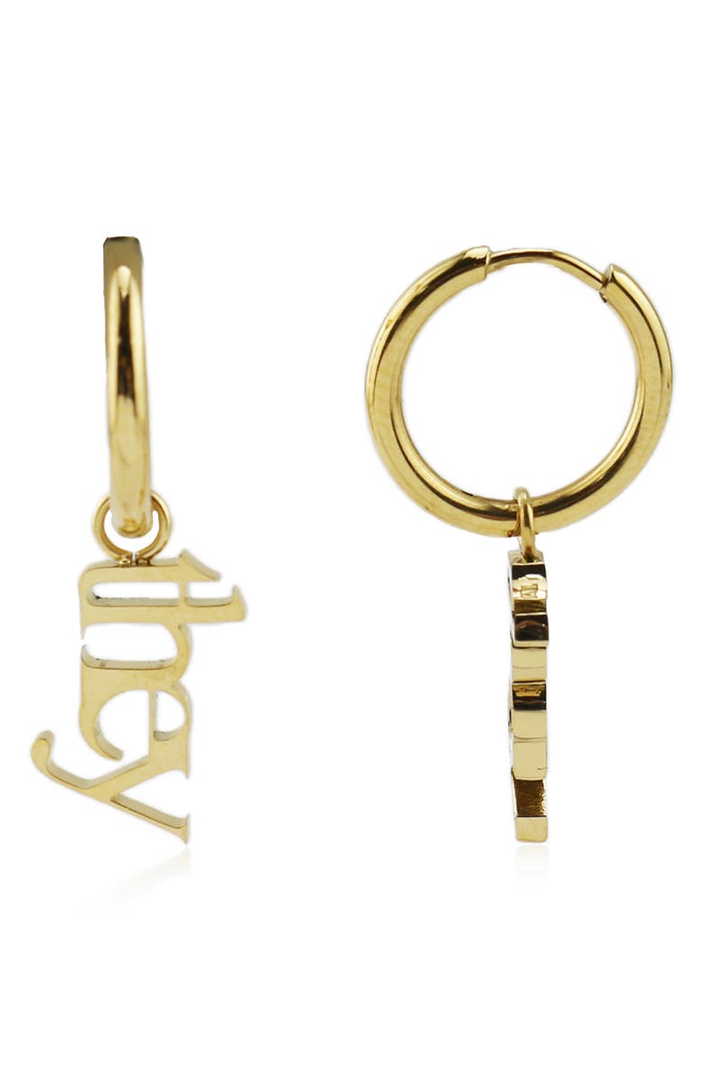 REBL Gender Inclusive They Huggie Hoop Earrings, Main, color, Gold