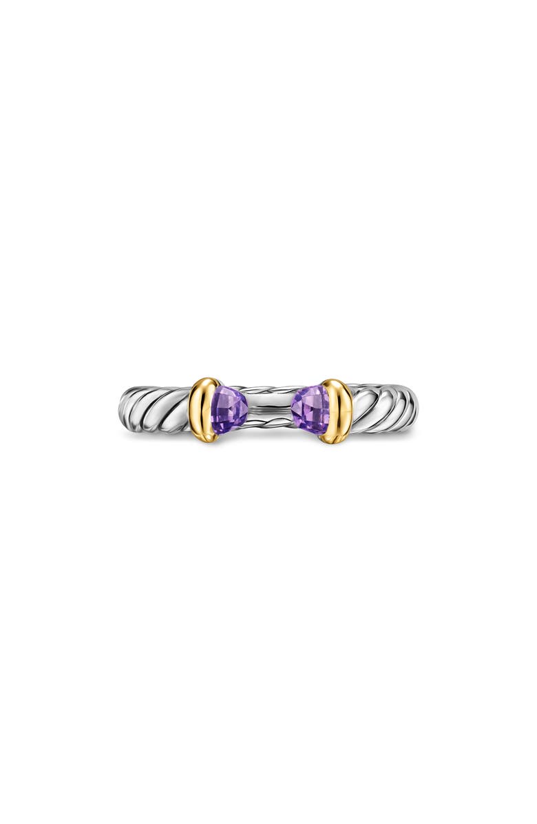 David Yurman Petite Cable Open Ring in Sterling Silver with 14K Yellow Gold, 3.4mm, Main, color, Amethyst