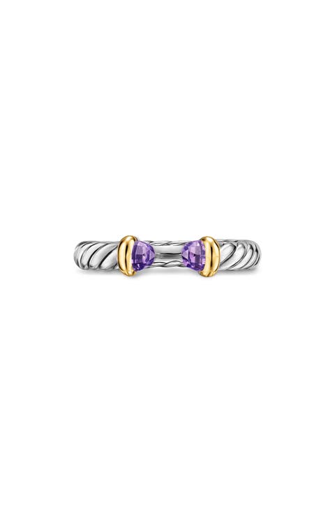 Petite Cable Open Ring in Sterling Silver with 14K Yellow Gold, 3.4mm