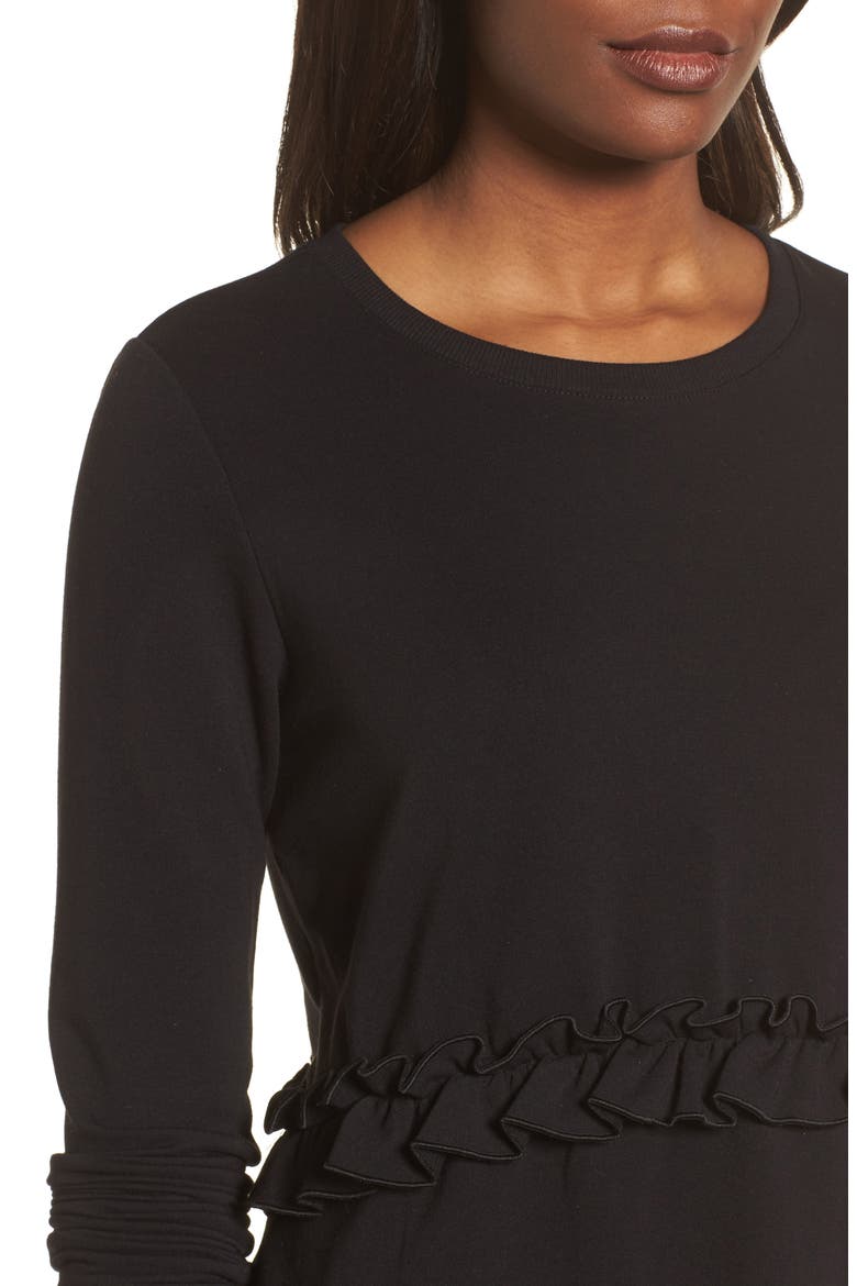 Ruffle Sweatshirt, Alternate, color, BLACK