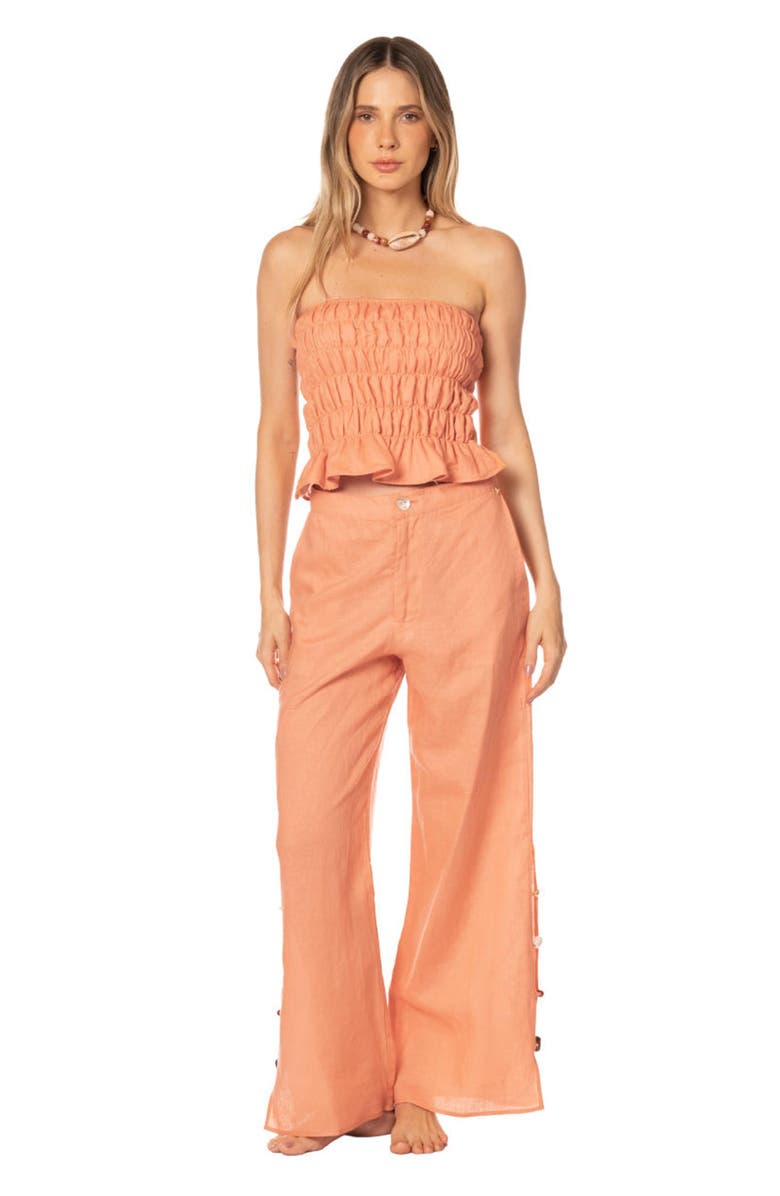 KIBYS Sunset Bazaar Zenda Linen Pant With Gems, Alternate, color, Pastel Orange Tangerine