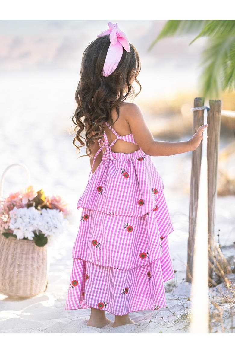 Girls Seaside Bloom Gingham Embroidered Floral Ruffle Dress, Alternate, color, Pink