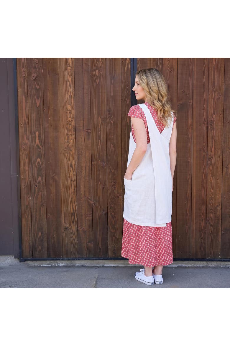 Linen Cross-Back Pinafore Apron with Pockets, 35 x 45 Inches, Alternate, color, White