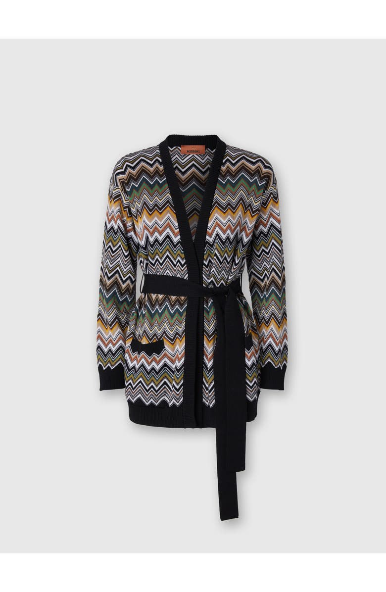 Missoni Relaxed Fit Cardigan With Belt And Chevron Pattern, Main, color, Multicoloured