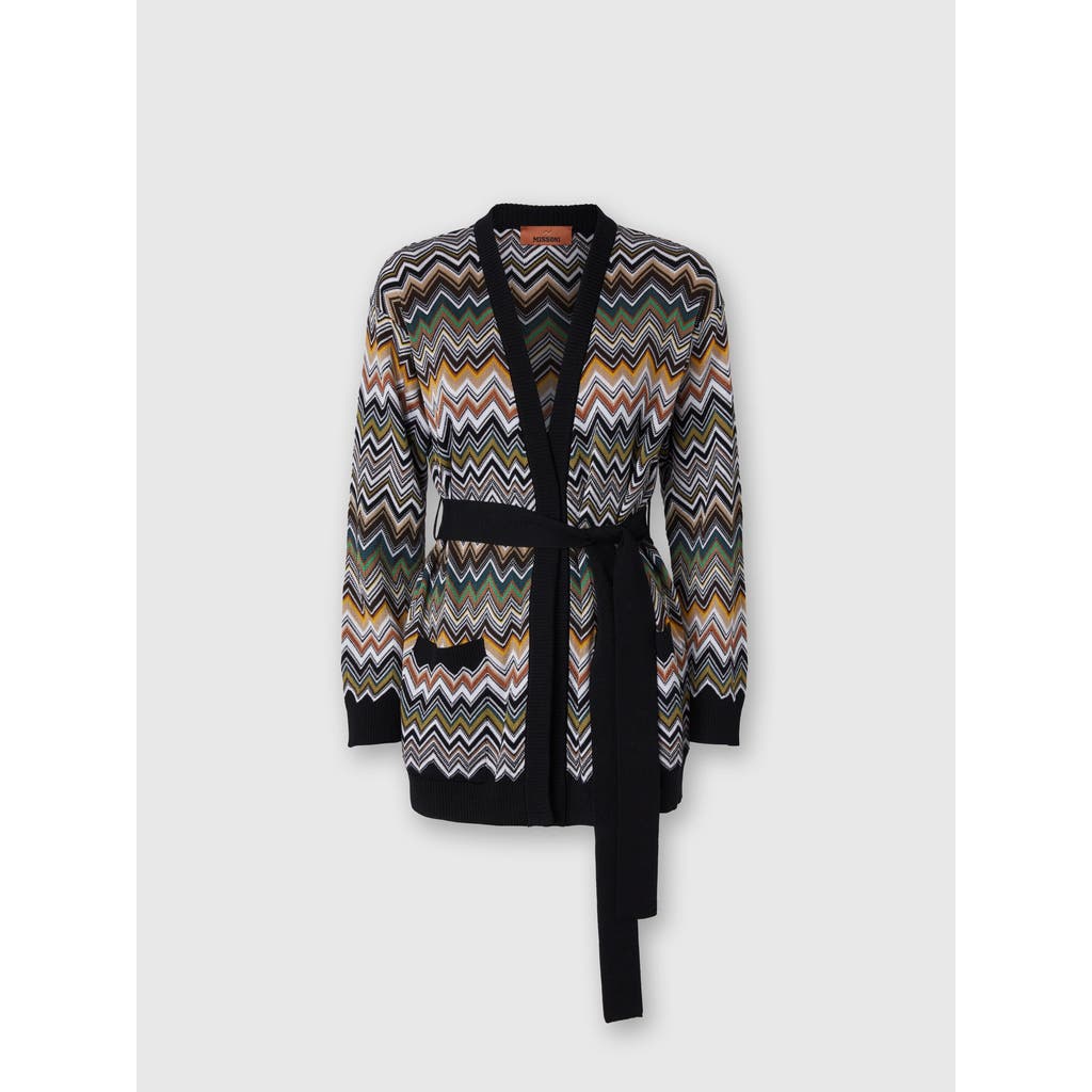 Missoni Relaxed Fit Cardigan With Belt And Chevron Pattern In Multi