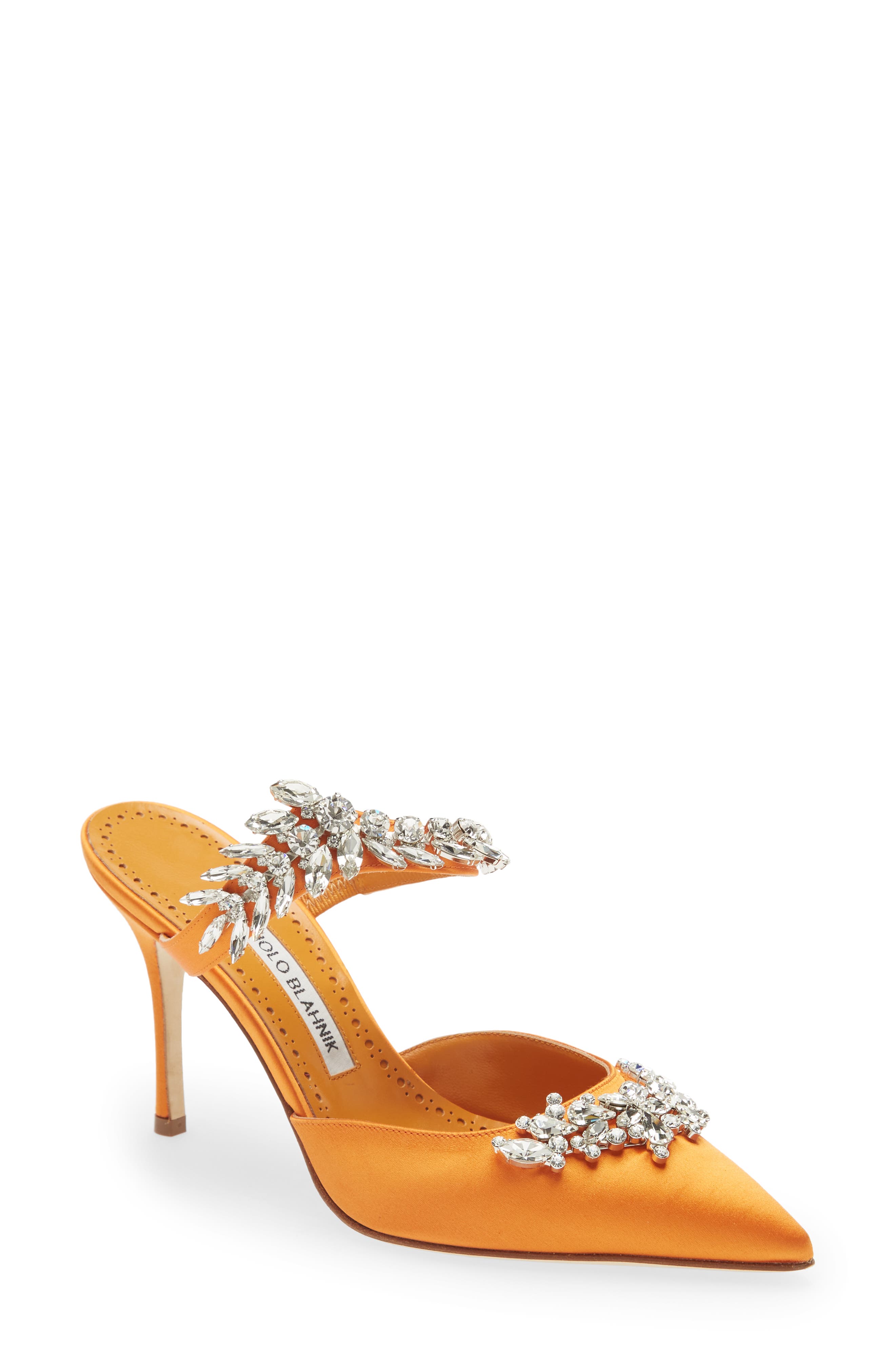 Manolo Blahnik Lurum Crystal Leaf Pointed Toe Mule, Main, color, 