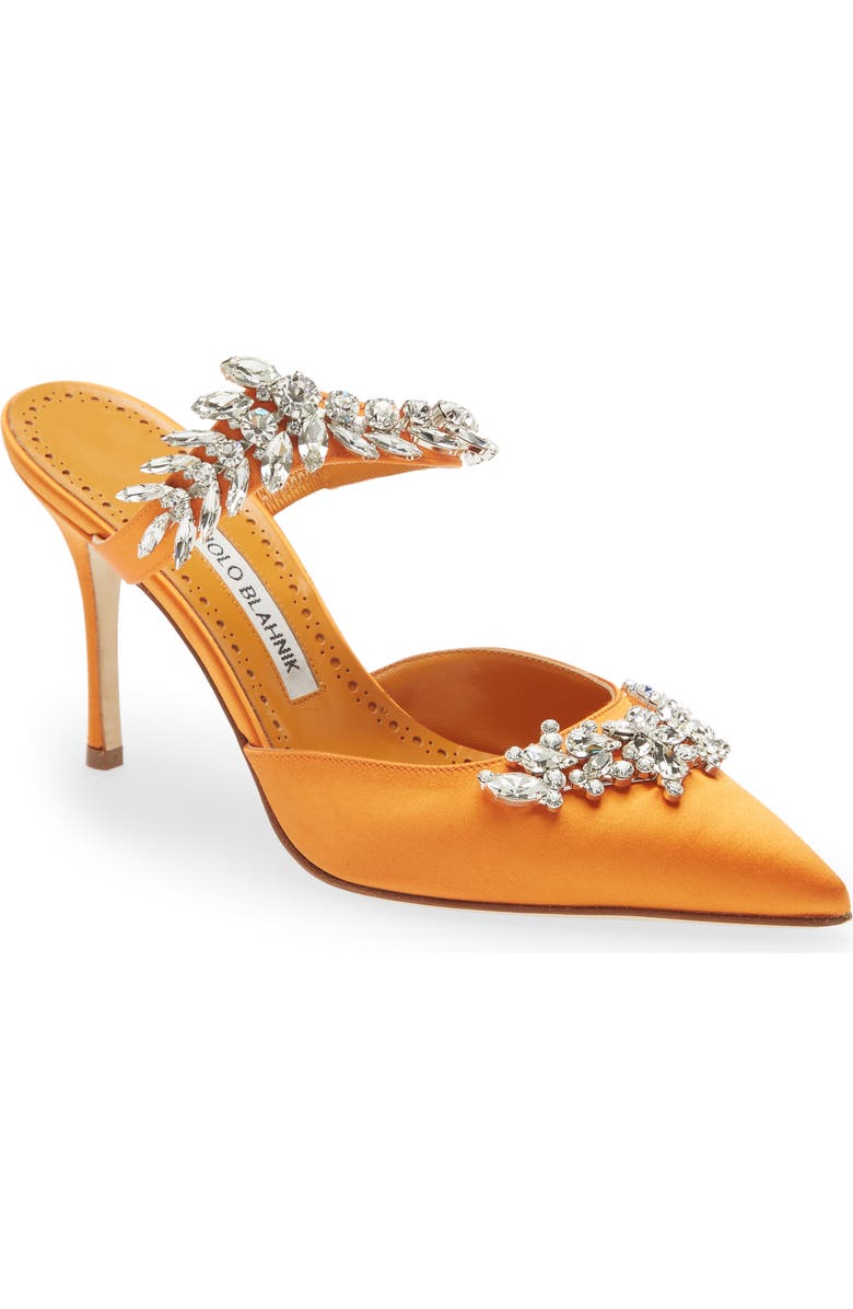 Manolo Blahnik Lurum Crystal Leaf Pointed Toe Mule, Main, color,