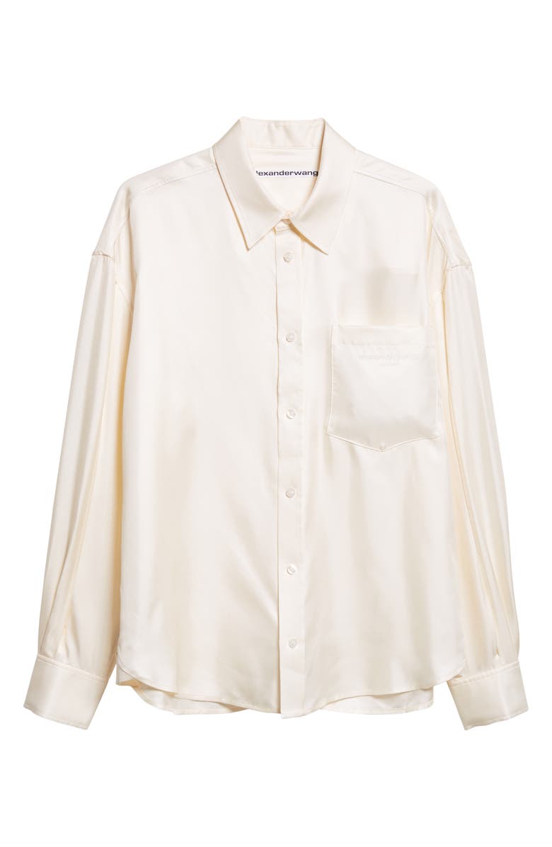 Alexander Wang Slashed Sleeve Satin Button-Up Shirt, Alternate, color, Ivory