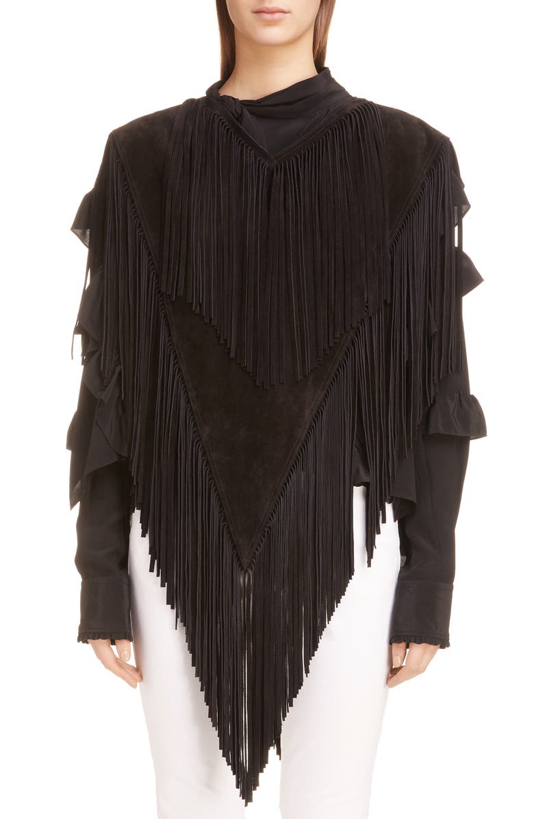 Isabel Marant Daniela Fringe Suede Cape, Main, color,