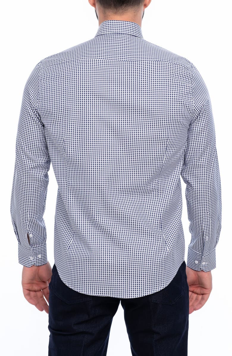 VELLAPAIS Check Cotton Slim Fit Button Down Shirt, Alternate, color, Dark Blue