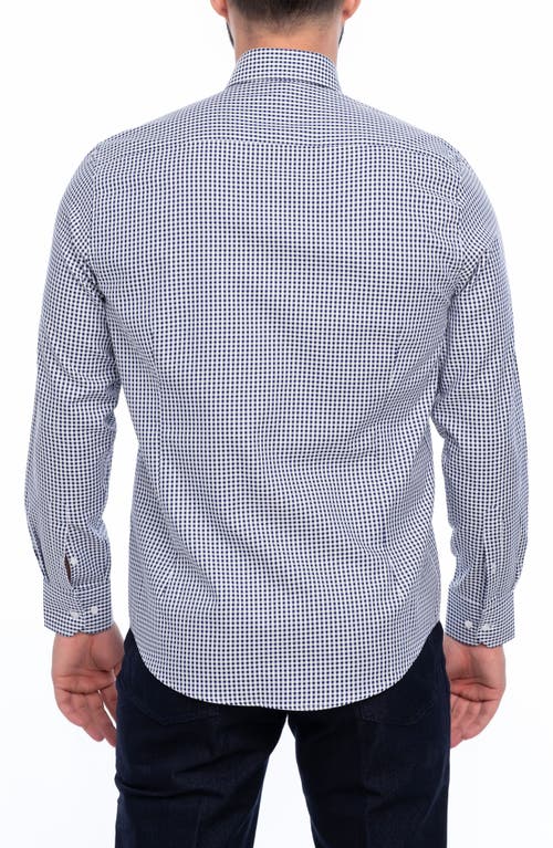 Vellapais Check Cotton Slim Fit Button Down Shirt In Dark Blue