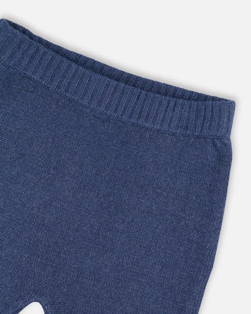 Deux Par Deux Knitted Jacquard Sweater And Pant Set With Bears In Blue