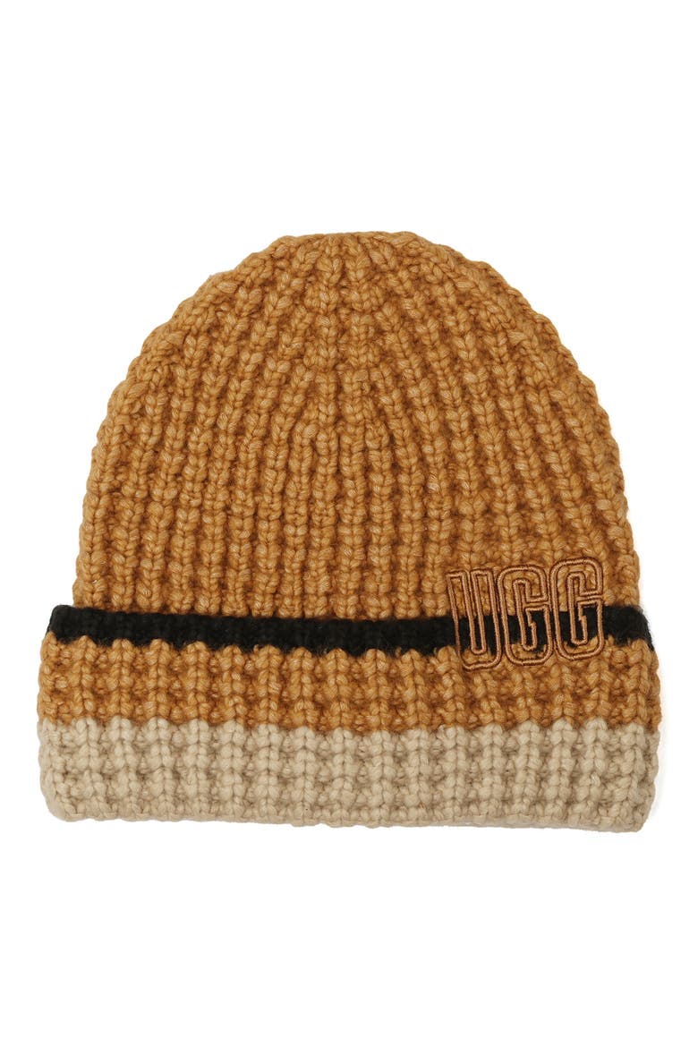 Waffle Stripe Beanie, Main, color, CHESTNUT MULTI