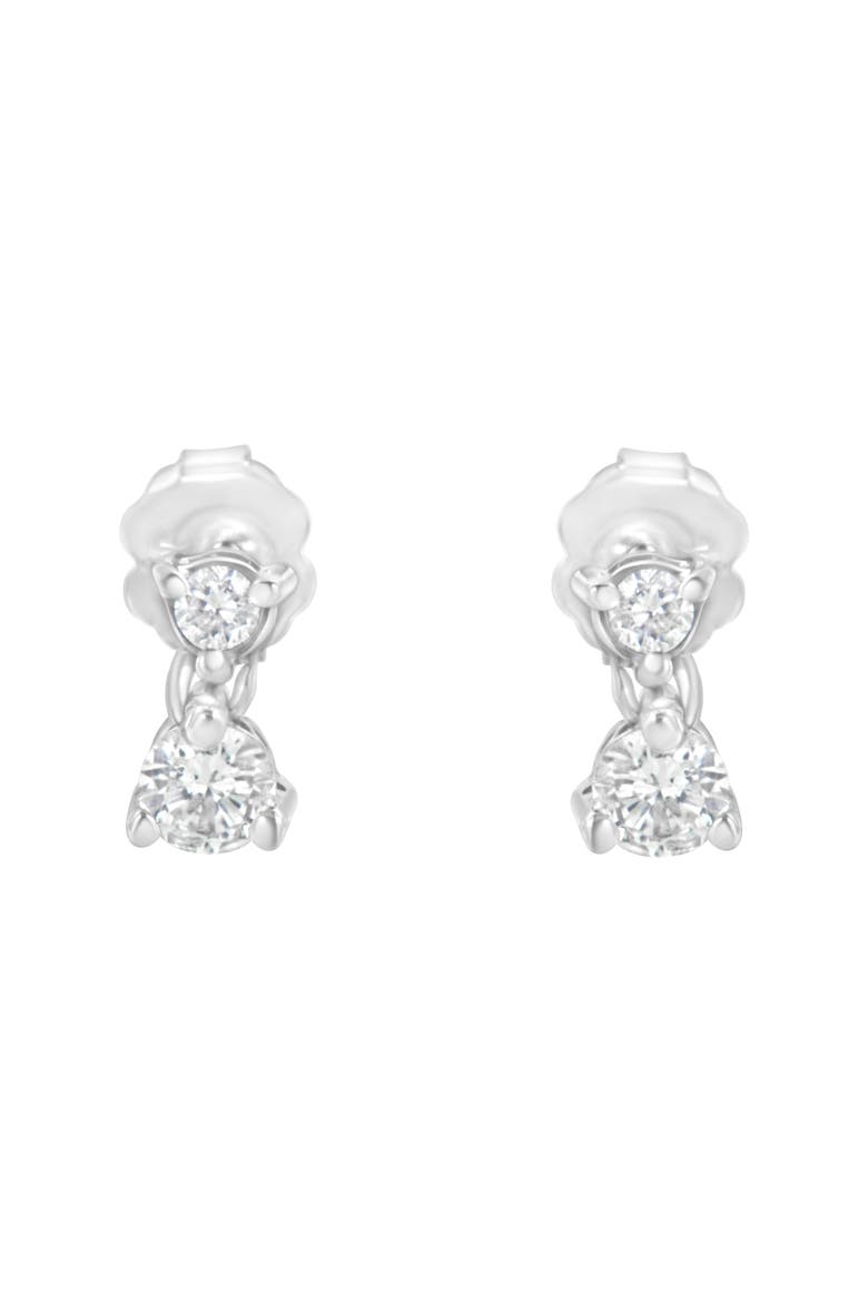 14KT White Gold 1/2 Ct Double Diamond Dangle Stud Earrings, Alternate, color, White