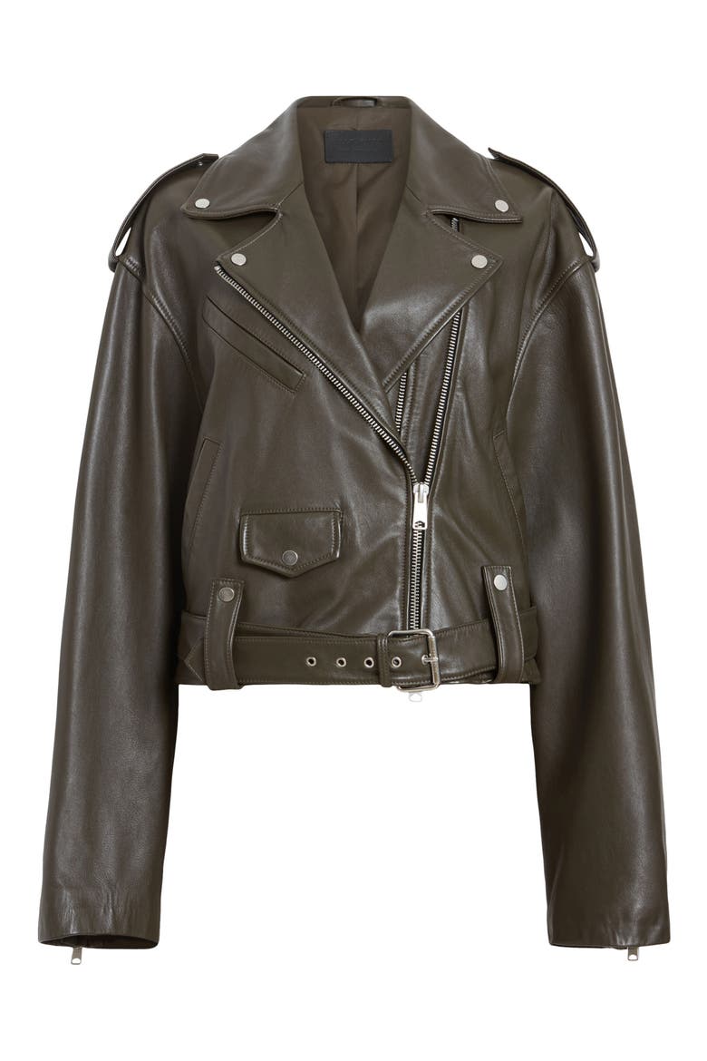 Dayle Leather Biker Jacket, Alternate, color, ARMY GREEN