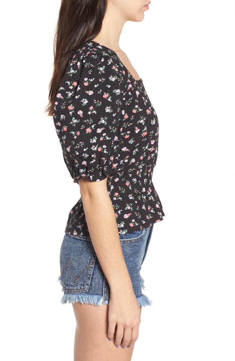 Love, Fire Floral Print Smock Waist Top, Alternate, color,