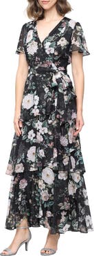 SL FASHIONS Metallic Floral Chiffon Gown