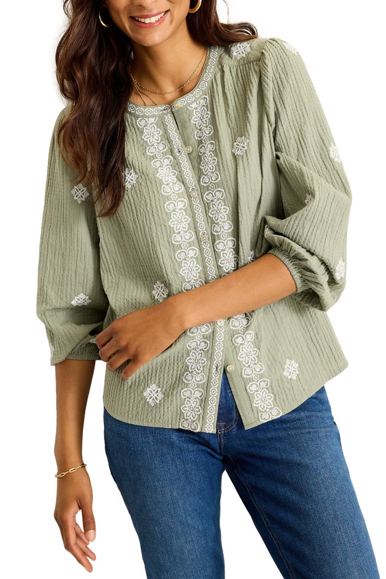 Embroidered Gauze Cotton Blend Top, Main, color, GARDEN GATE