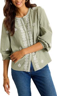 Tommy Bahama Embroidered Gauze Cotton Blend Top