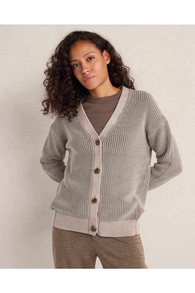 Garment-Dyed Organic Cotton Shaker Stitch Cardigan, Main, color, Garment Dye Mushroom