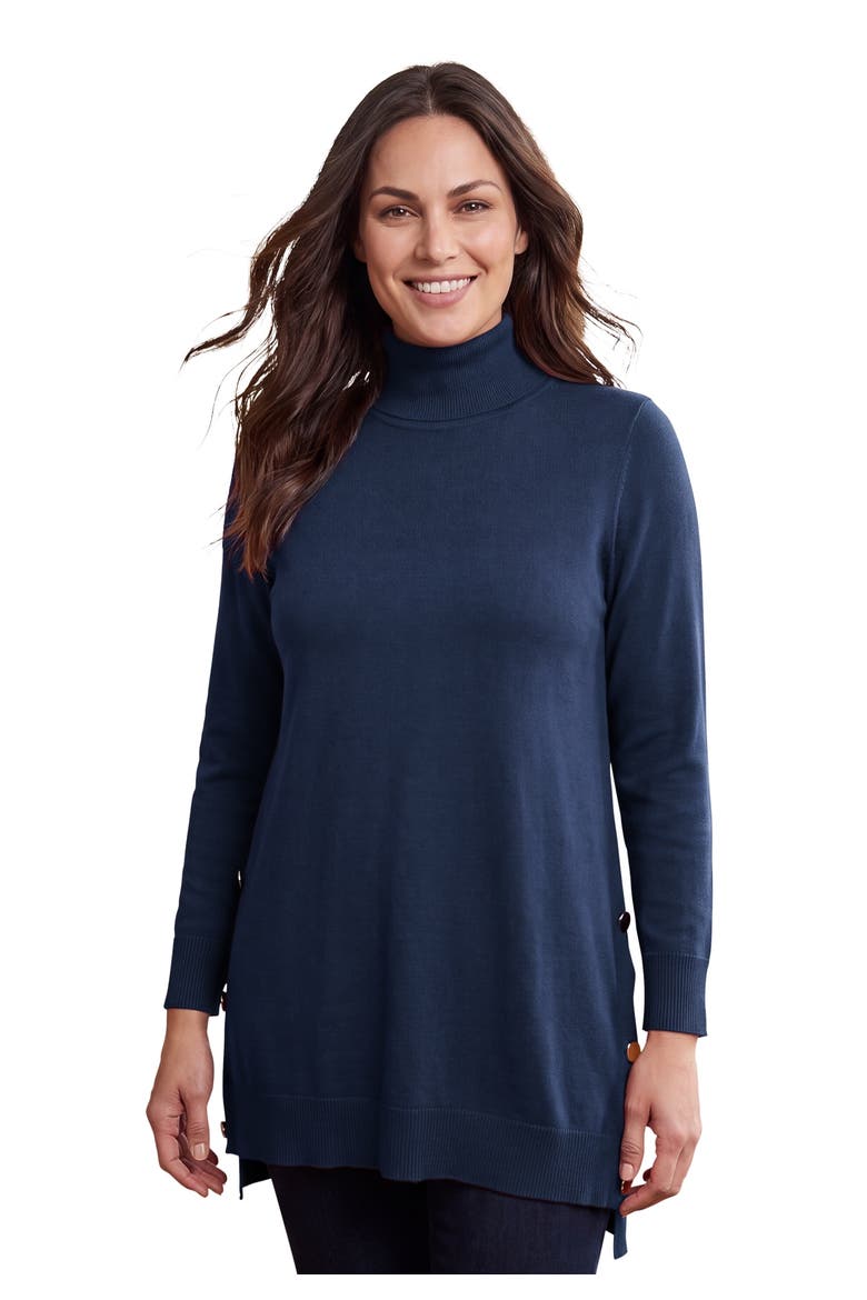 Side Button Turtleneck, Main, color, NAVY