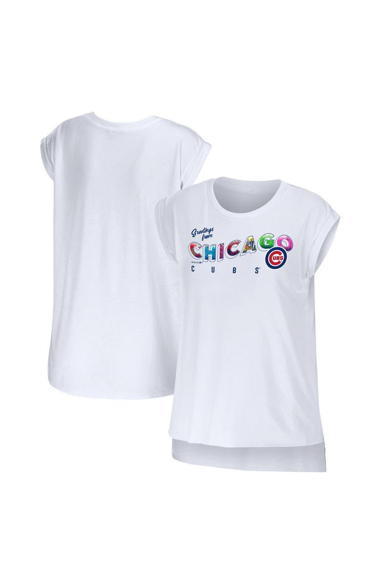 WEAR by Erin Andrews Women's WEAR by Erin Andrews White Chicago Cubs Greetings From T-Shirt, Main, color, White