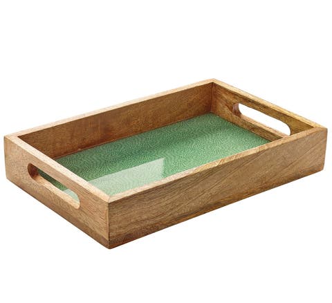 Mango Wood Lacquered Serving Tray, 12" x 8" x 2"