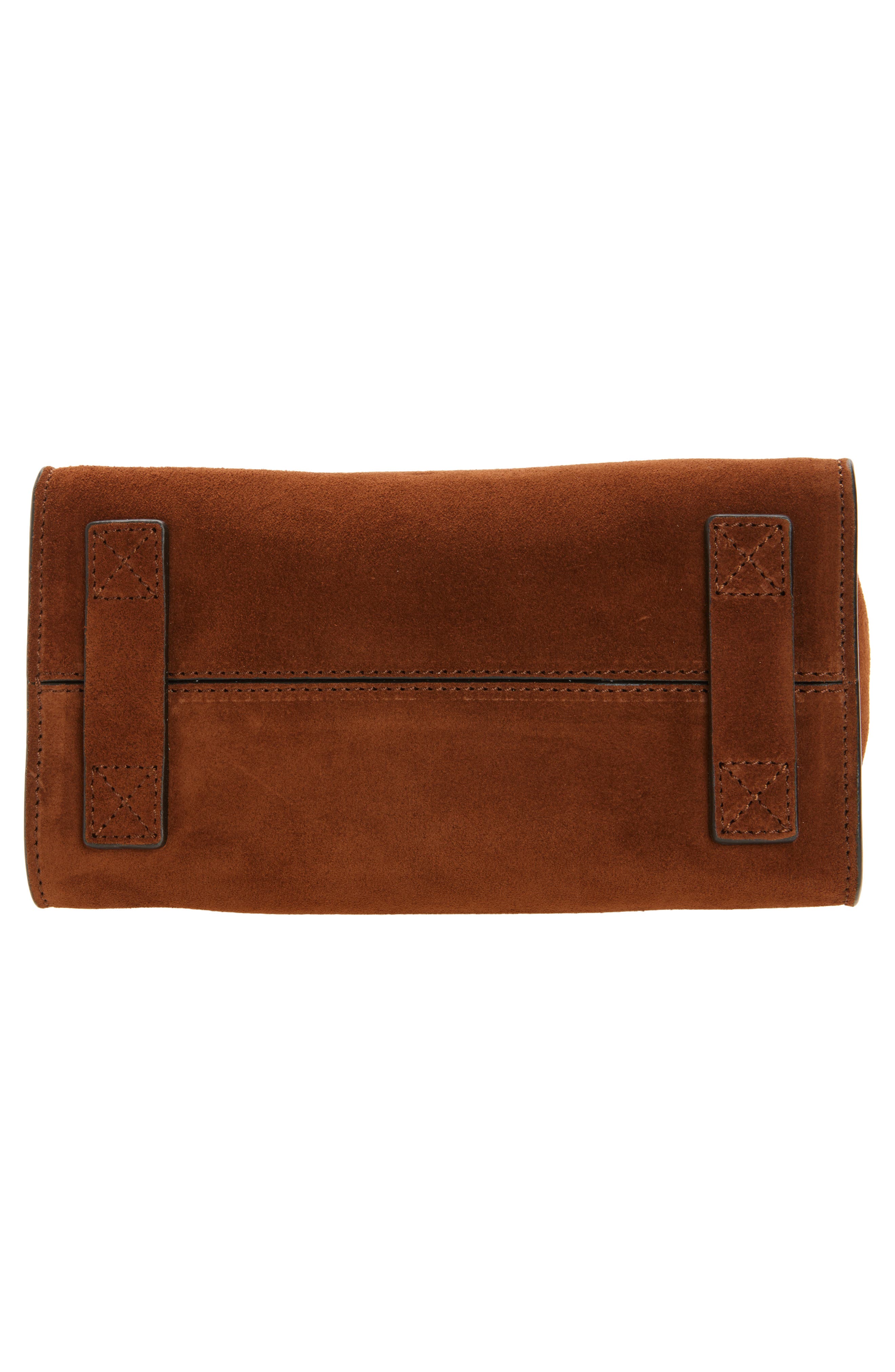 Moschino Tie Me Suede Handbag, Alternate, color, Brown