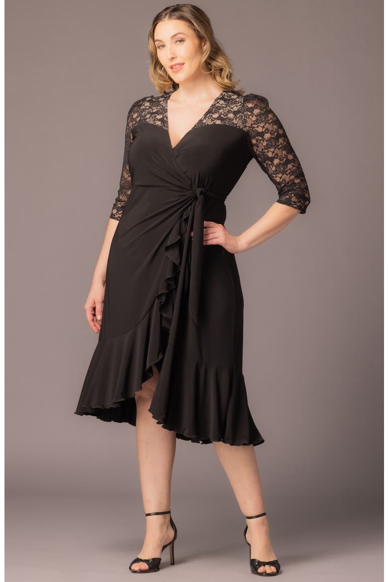 Lavish Lace Midi Wrap Dress, Alternate, color, BLACK NOIR