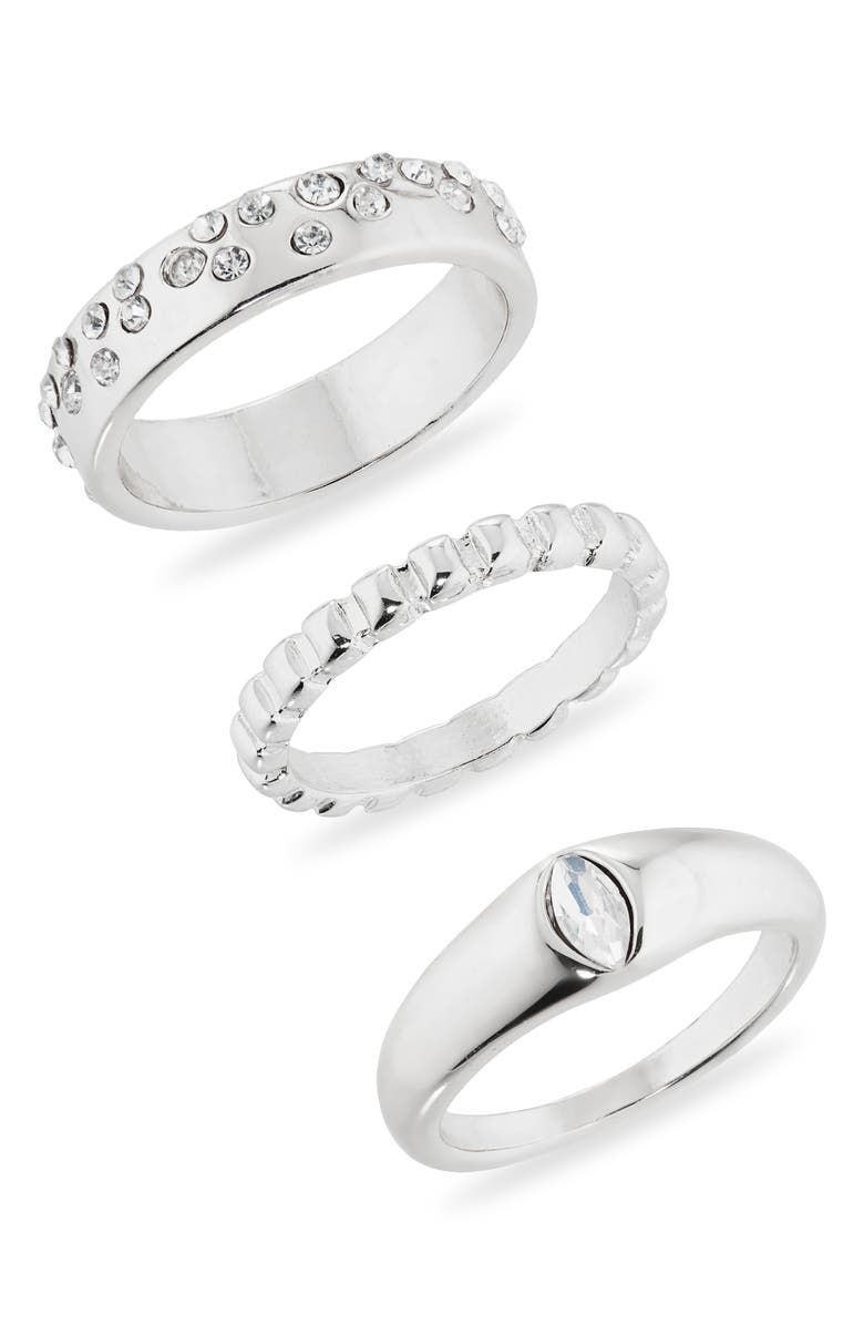 NORDSTROM RACK Confetti Sparkle Set of 3 Stackable Rings, Main, color, Clear- Silver