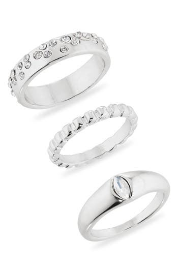 Nordstrom Rack Confetti Sparkle Set Of 3 Stackable Rings In Silver