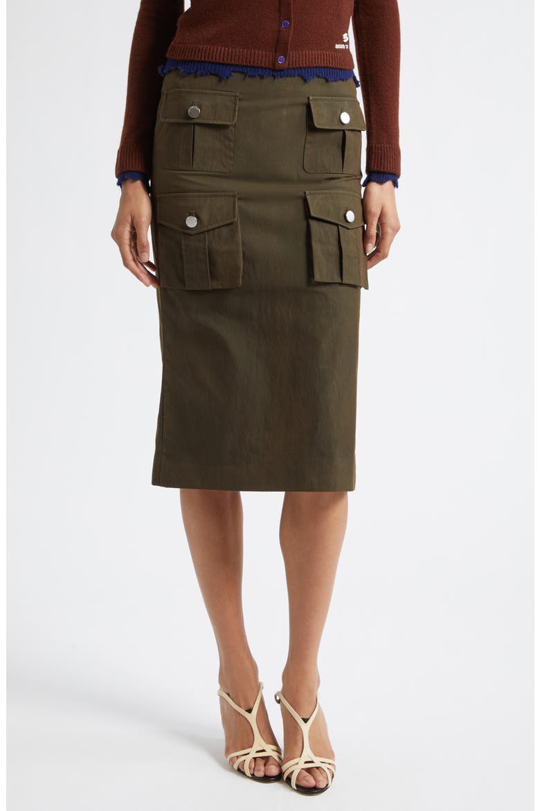 Multipocket Cotton Blend Utility Midi Skirt, Main, color, GREEN