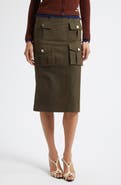 Shushu/Tong Multipocket Cotton Blend Utility Midi Skirt