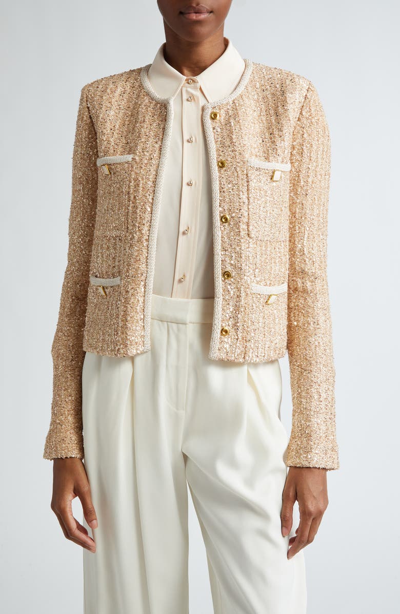 St. John Collection Sequin Metallic Knit Jacket, Main, color, 