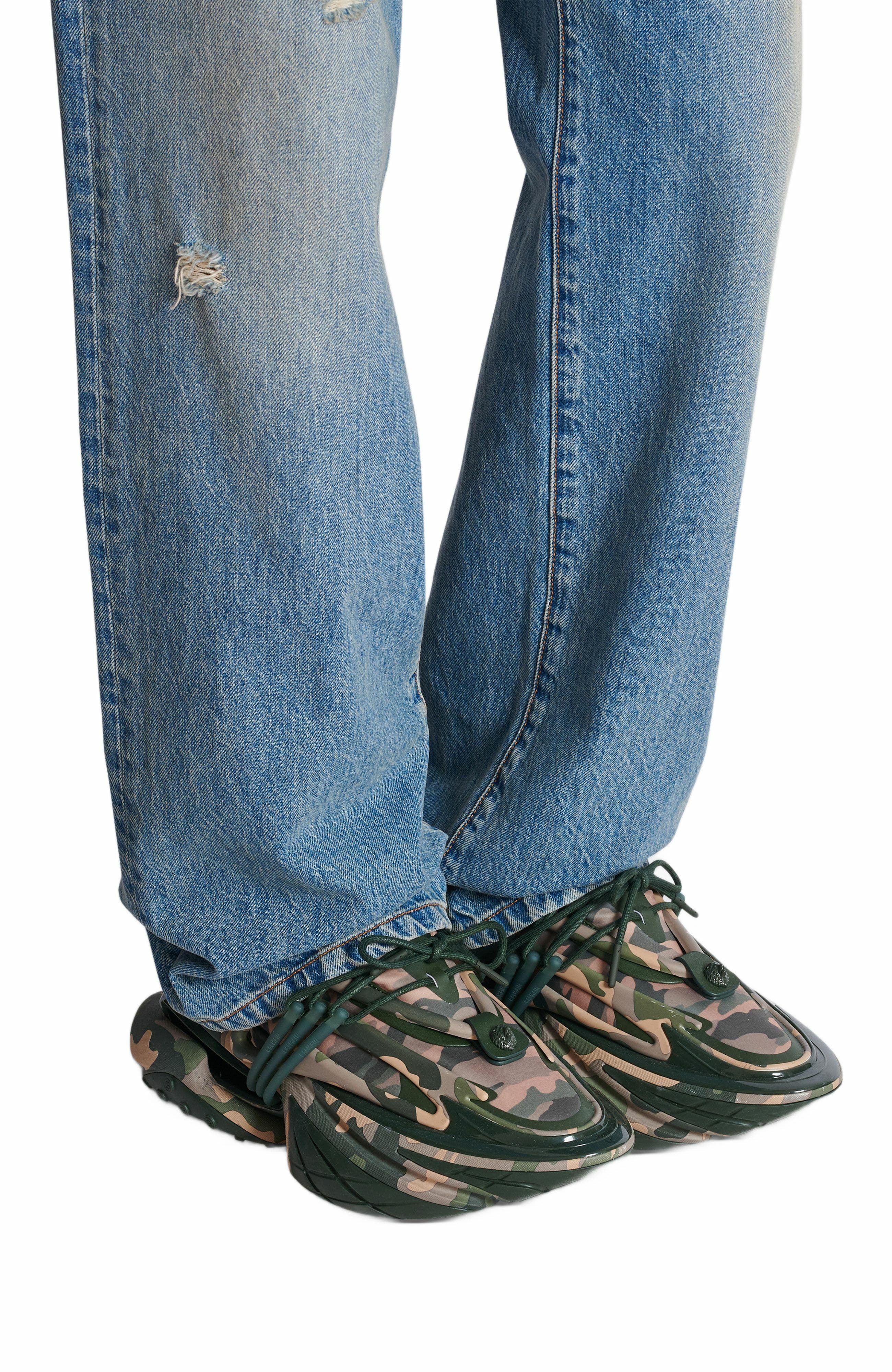 Balmain Unicorn Low Camouflage-Print Trainers, Alternate, color, 