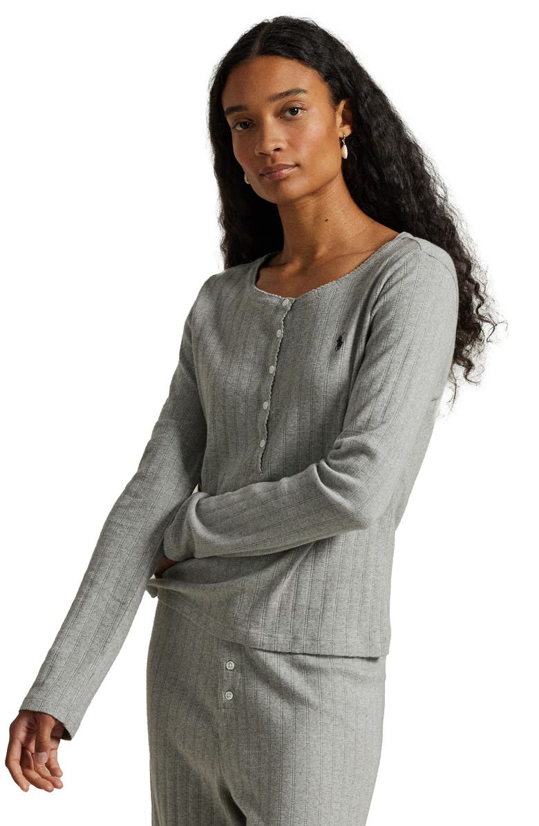Polo Ralph Lauren Henley Long Pajamas, Alternate, color, Heather Grey