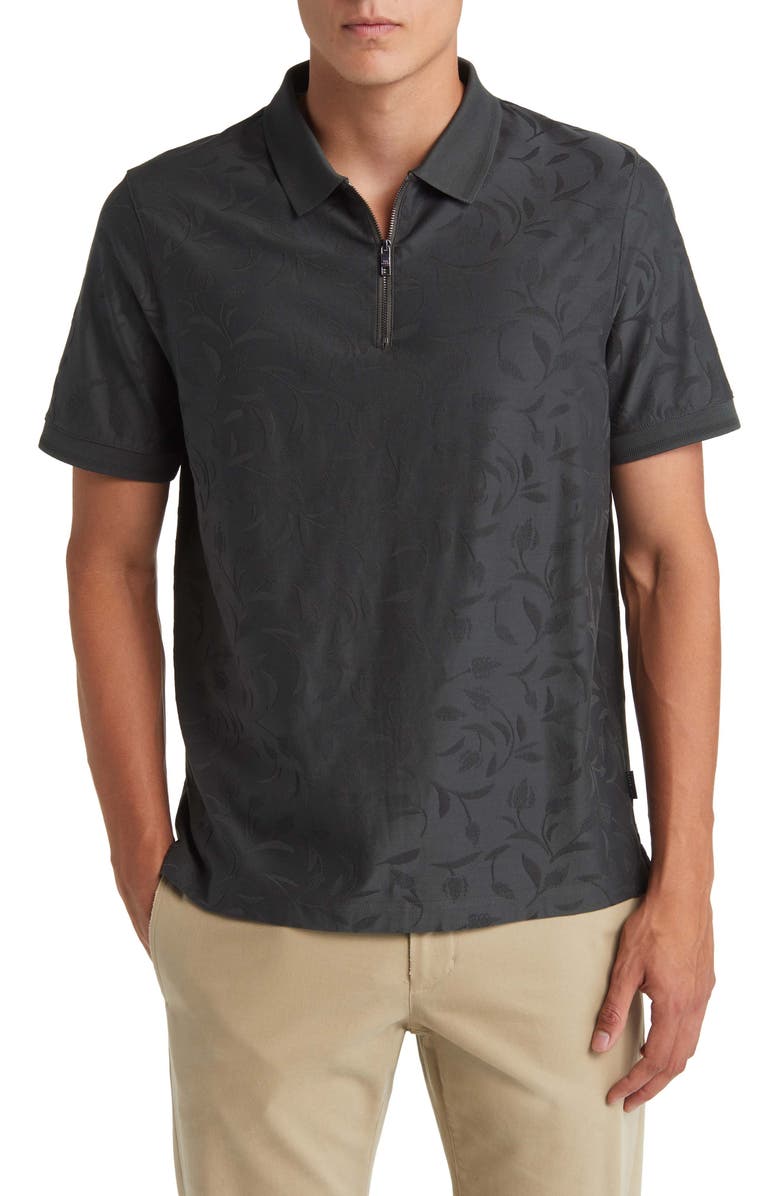 Ted Baker London Floral Jacquard Zip Polo, Main, color, 