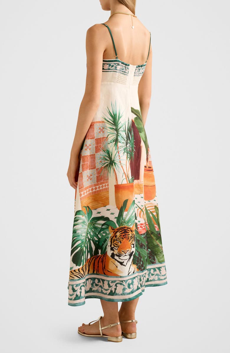 Ever New Bianca Print Linen Blend Midi Dress, Alternate, color, Casablanca Holiday