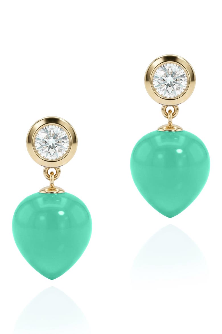 Naughty 18k Gold Diamond & Rutilated Quartz Drop Earrings, Main, color, 18K YG/ CHRYSOPRASE
