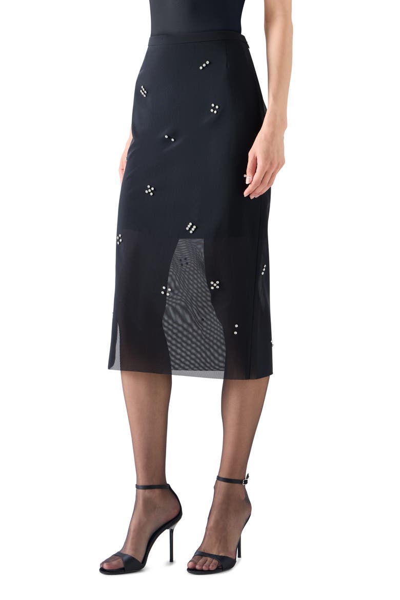 Diamond Dice Mesh Pencil Skirt, Alternate, color, BLACK