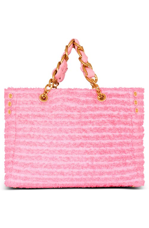 Balmain 1945 Soft Tote In Tweed-effect Raffia In Pink