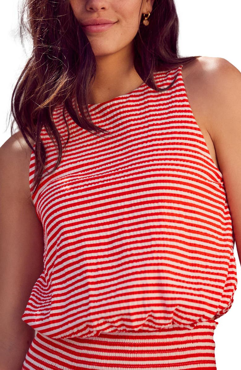 NEXT Stripe Sleeveless Bubble Hem Cotton Top, Main, color, Red/White Stripe