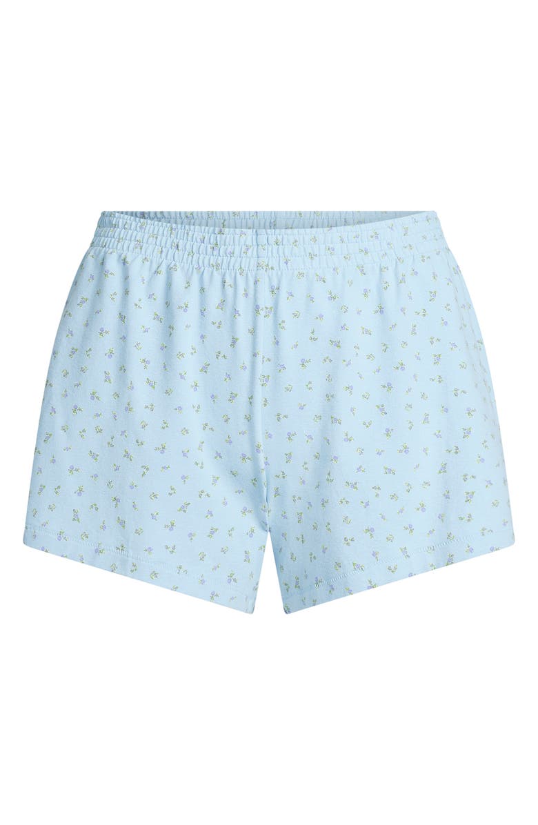SKIMS Foldover Cotton Blend Jersey Shorts, Alternate, color, Chalk Blue Micro Floral Print