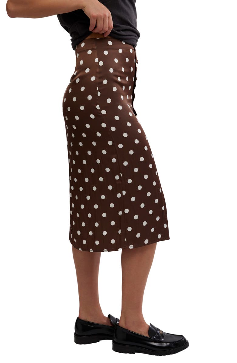 Free People Analise Polka Dot Button-Up Midi Skirt, Alternate, color, Pinecone Combo