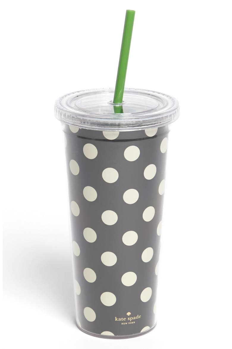 polka dot insulated tumbler, Main, color, BLACK