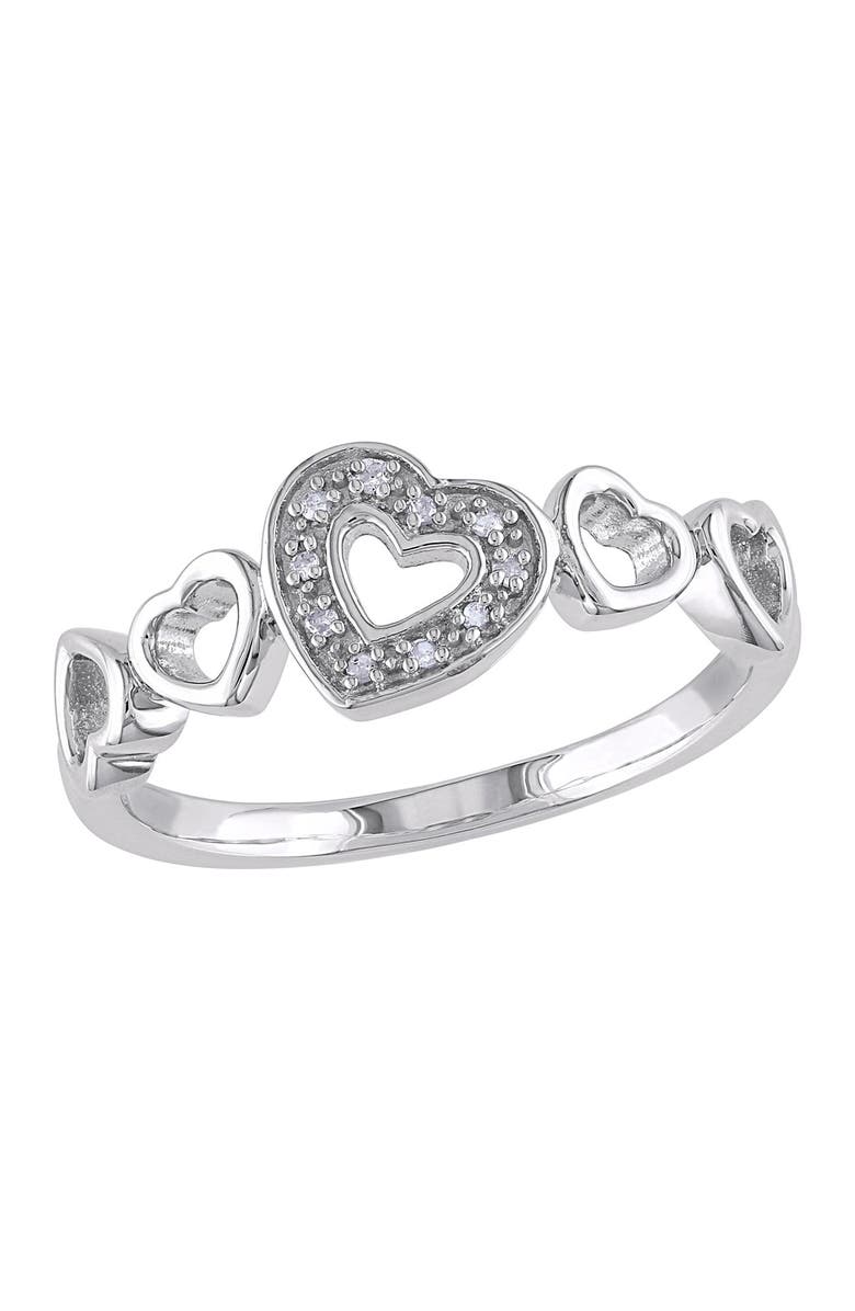 DELMAR Sterling Silver Diamond Multi-Heart Ring - 0.03 ctw, Main, color, Silver