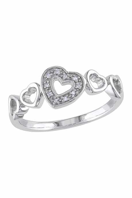 DELMAR Sterling Silver Diamond Multi-Heart Ring - 0.03 ctw