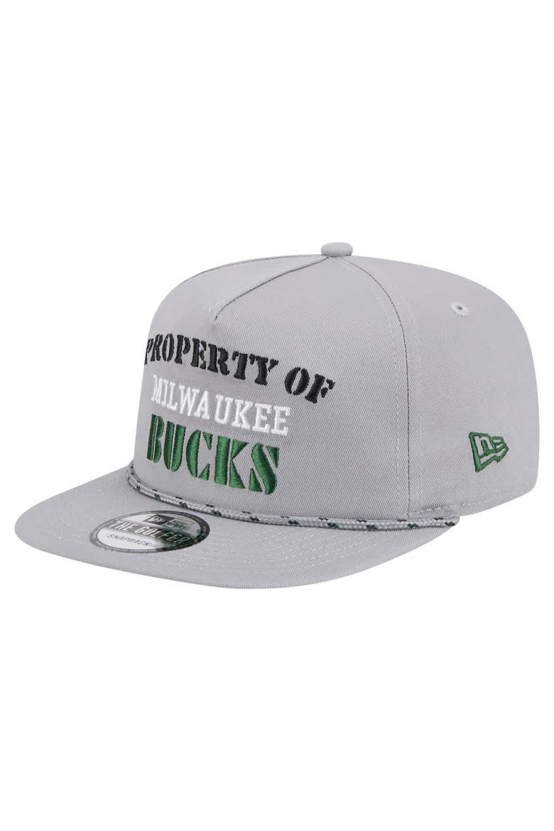Men's New Era Gray Milwaukee Bucks Throwback Property Of Golfer Snapback Hat, Alternate, color, Gray