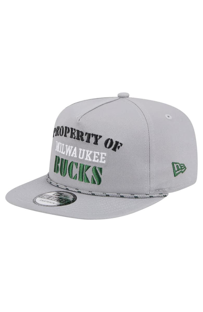 New Era Men's New Era Gray Milwaukee Bucks Throwback Property Of Golfer Snapback Hat, Alternate, color, Gray